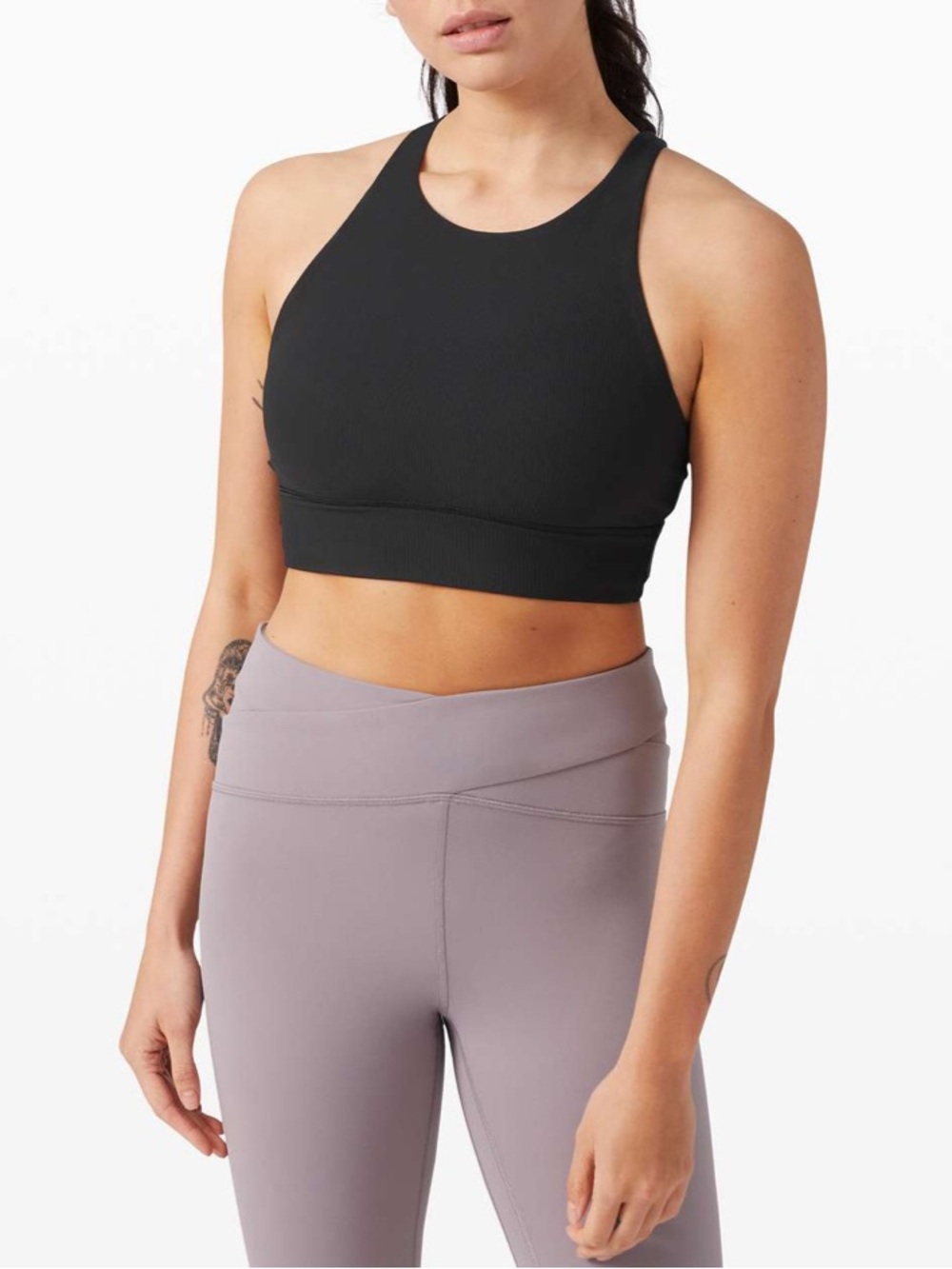 Lululemon Energy Bra High Neck Long Line Ribbed Black 6